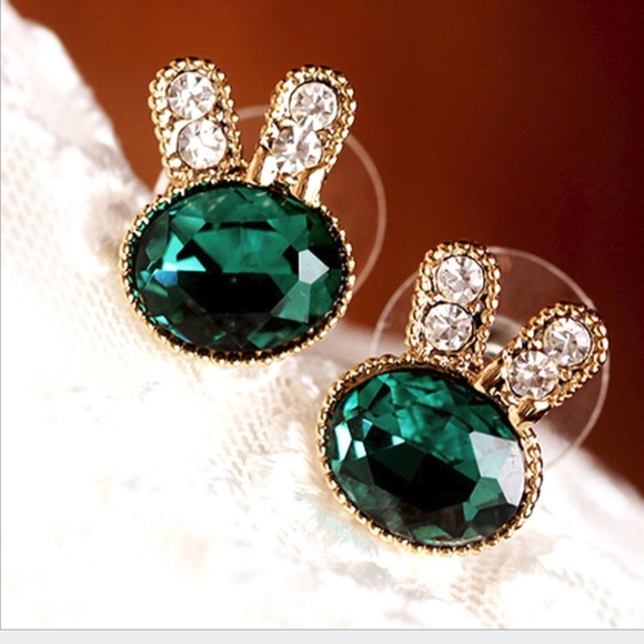 Jewelry - NEW gold plated green rabbit stud earrings